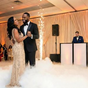 Kentuckiana parent dance with low-lying cloud and cold sparks