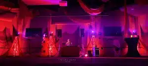 Themed DJ lighting and decorations for a Halloween wedding Themed DJ lighting and decorations for a wedding event