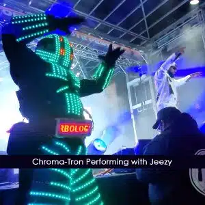 High impact LED robot performances with synced lighting and massive glow High impact LED robot performances with synced lighting and massive glow
