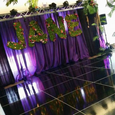 Sleek black dance floor rental at Clarksville Indiana wedding