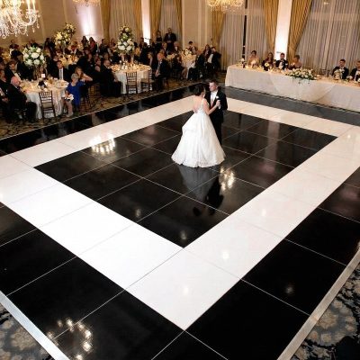 Custom patterned wedding dance floor design in Indiana venue