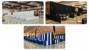 Expo draping and pipe and drape setup for trade show floor layouts Expo draping and pipe and drape setup for trade show floor layouts