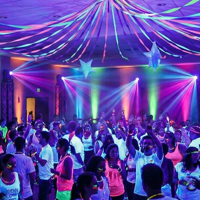 Glow party lighting highlighting neon decor at a Southern Indiana event Glow party lighting highlighting neon decor at a Southern Indiana event