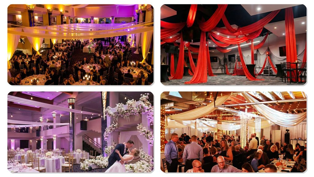 Linear ceiling drapes installed in Louisville banquet hall Linear ceiling drapes installed in Louisville banquet hall