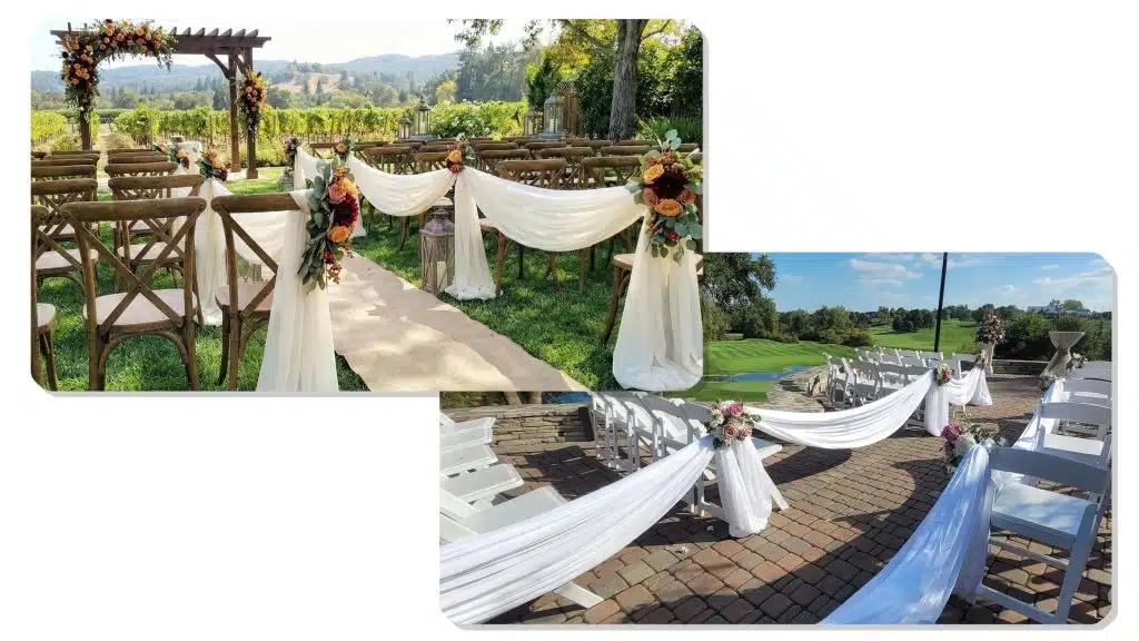 Fabric aisle walkways that guide guests and enhance ceremony decor Fabric aisle walkways that guide guests and enhance ceremony decor