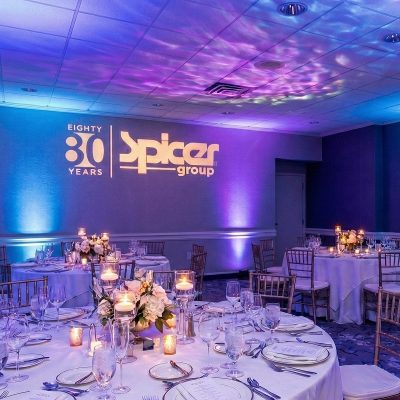 Name light projection on wall for Louisville wedding reception