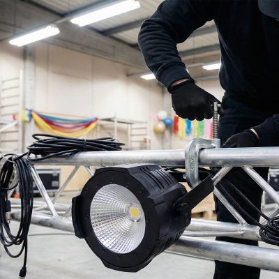 Louisville neon UV glow light mounted to professional truss system Louisville neon UV glow light mounted to professional truss system