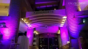 pink uplighting on pillars at event min scaled pink uplighting on pillars at event min scaled