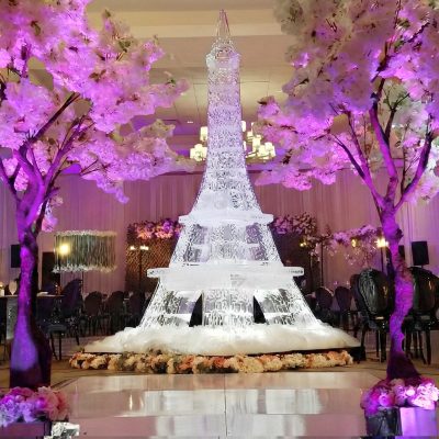 Ice sculpture with LED uplighting, Jeffersonville wedding