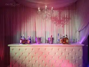 white leather bar setup for wedding min white leather bar setup for wedding min