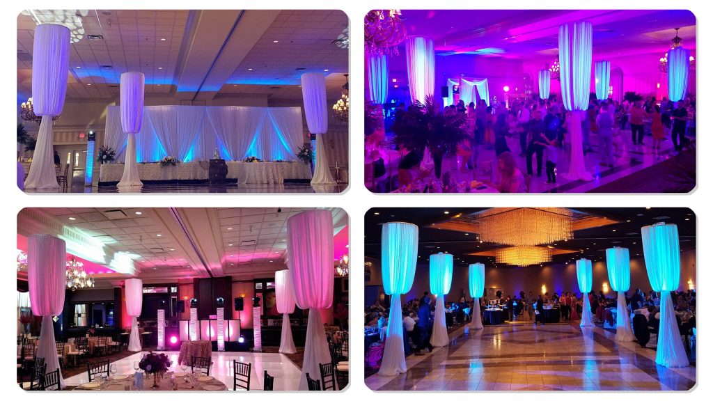 Elegant bishop columns with lighting for weddings