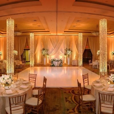 Crystal pillar lighting for Kentucky wedding reception