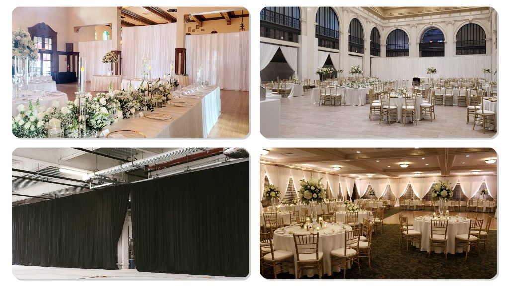 Single valance wedding backdrop draping for head tables