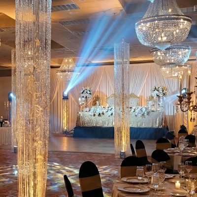 Illuminated aisleways with crystal columns for glowing ceremonies Illuminated aisleways with crystal columns for glowing ceremonies