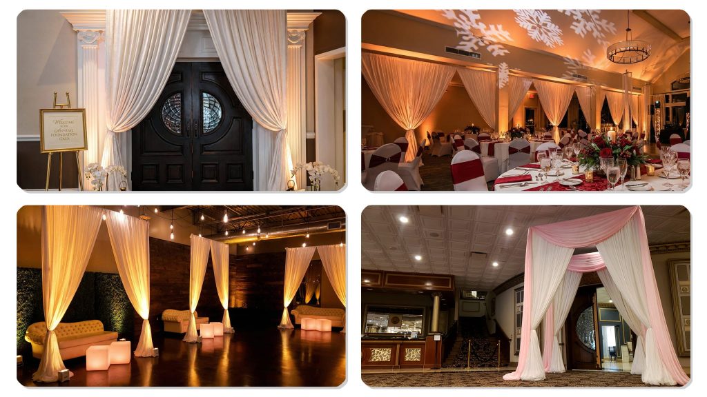 Swagged doorway pipe and drape entrance for weddings and events