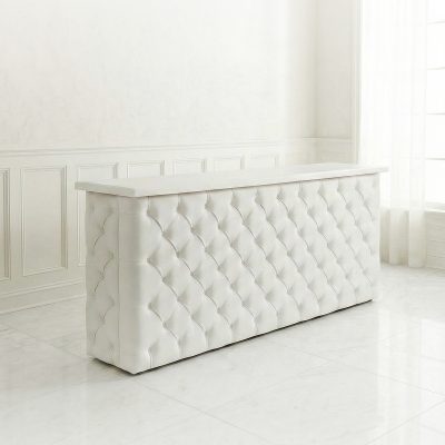 White tufted bar rental for cocktail service at upscale events
