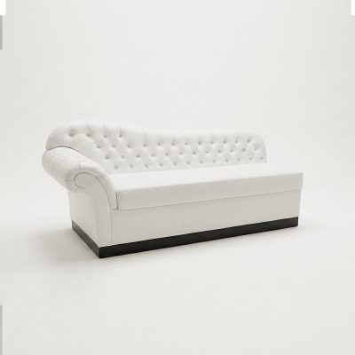 White leather chaise lounge rental for wedding and event seating