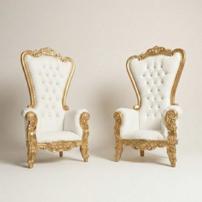 Gold and silver king and queen throne chairs for luxury event seating