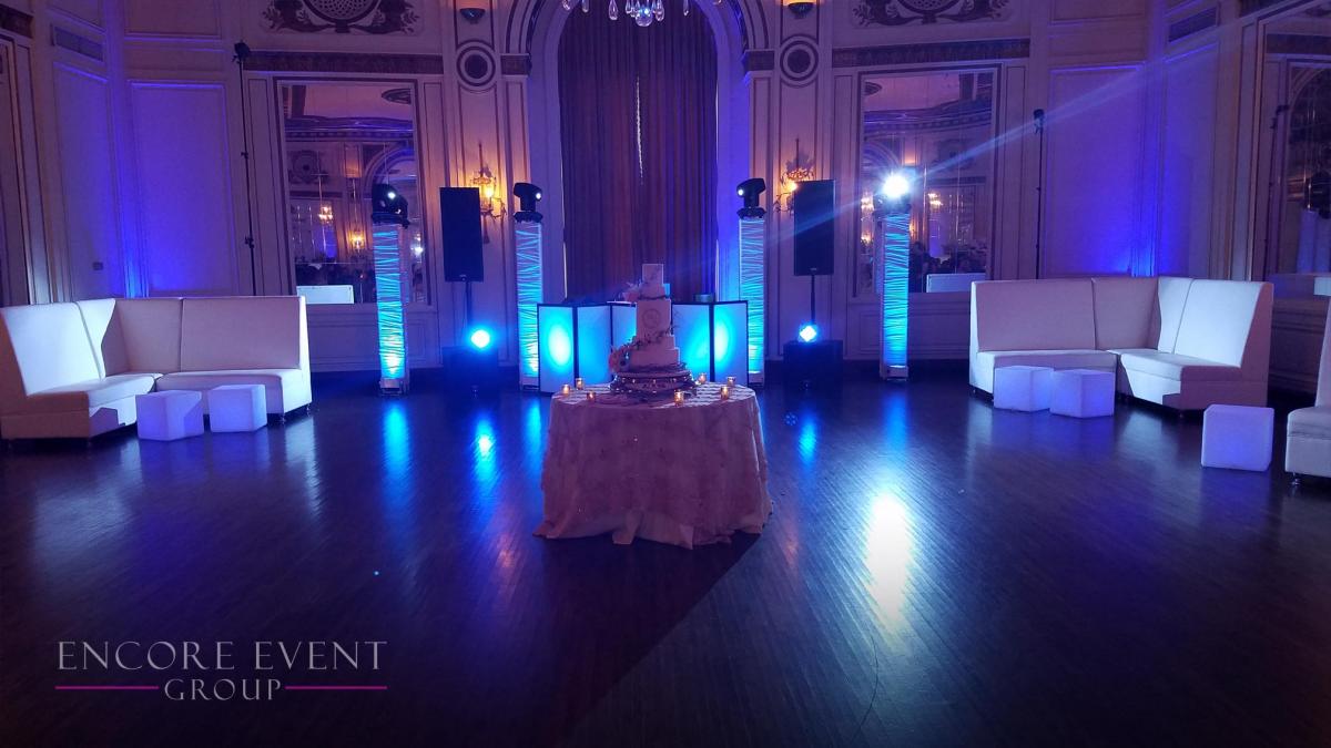 White Lounge Furniture Rentals Michigan Wedding DJ, Uplighting, Pipe